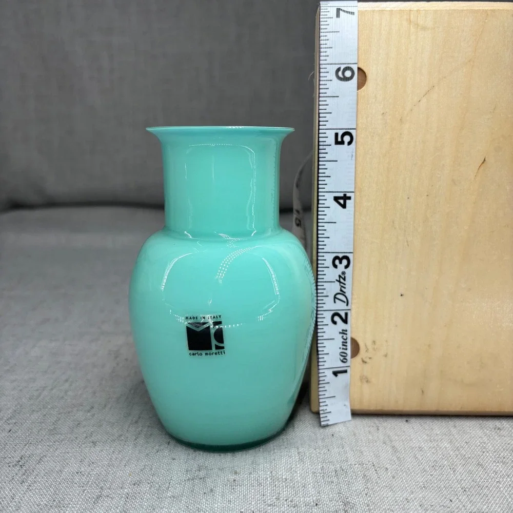 Carlo Moretti Murano Glass Vase Turquoise Blue 2 Color Made In Italy MCM 5